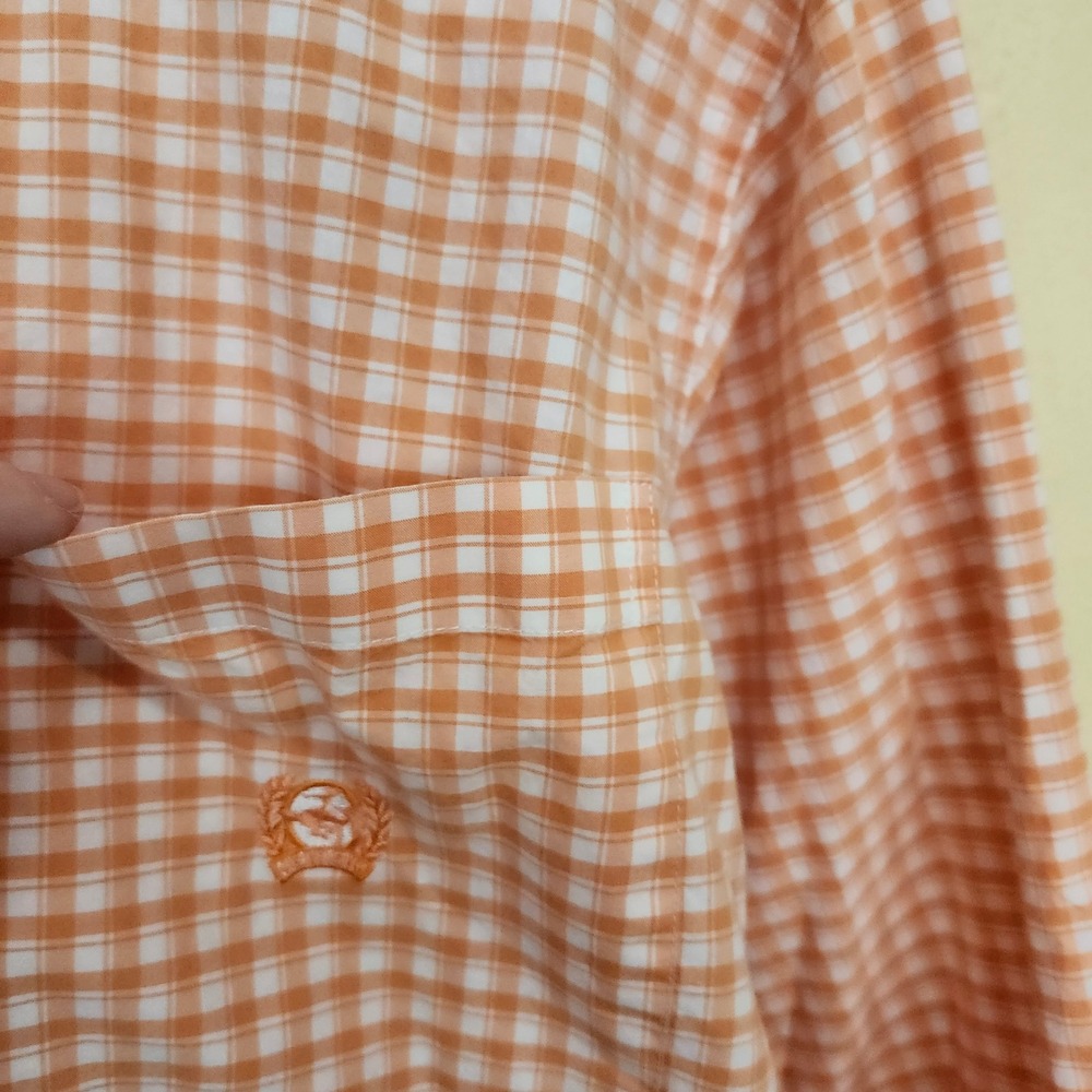 Cinch Orange Gingham Button Down Western Shirt Me… - image 7